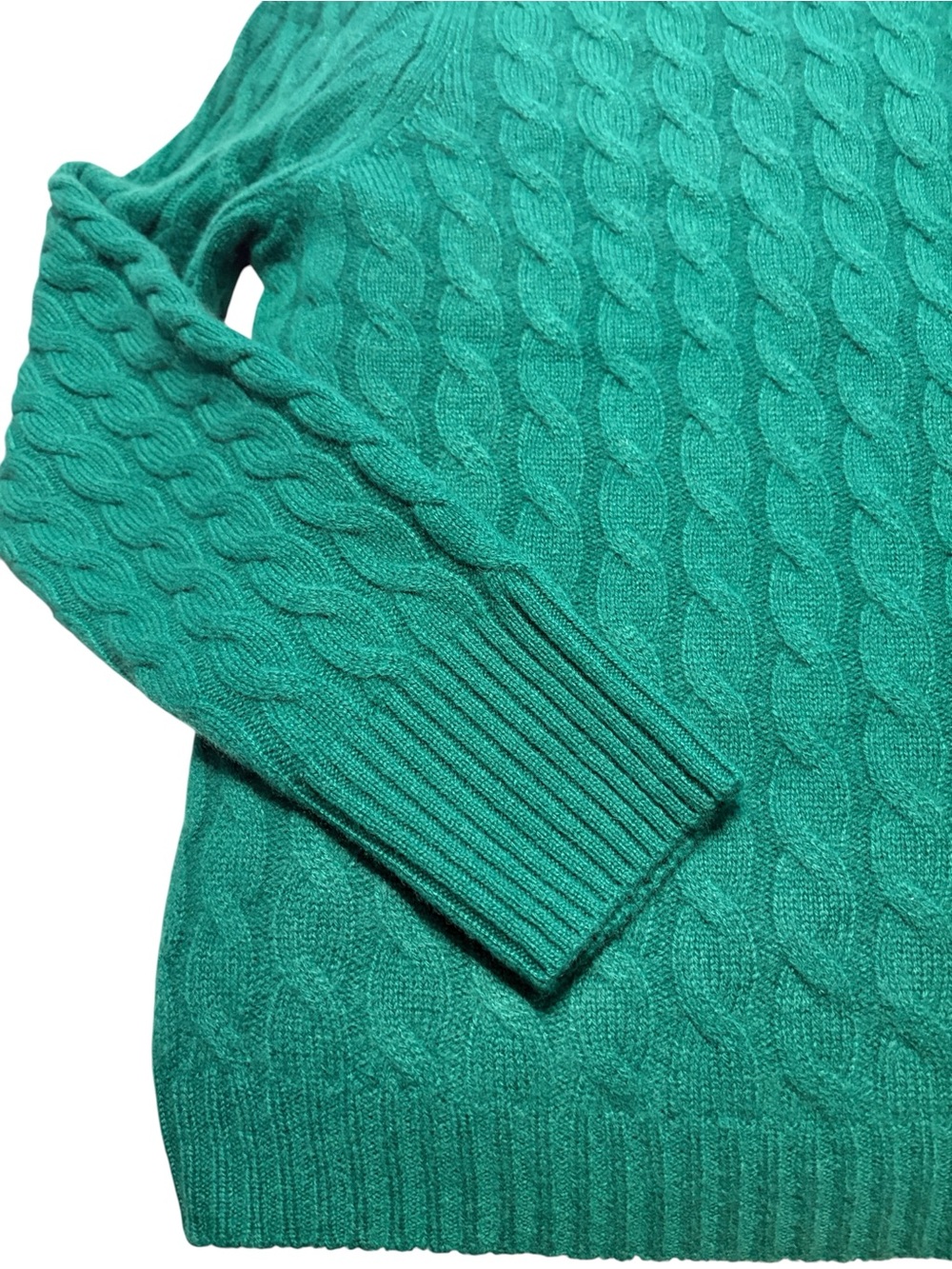 J. Crew 100% Cashmere Classic Cable Knit Crewneck Sweater Size M Green Fall Cozy - Picture 5 of 7